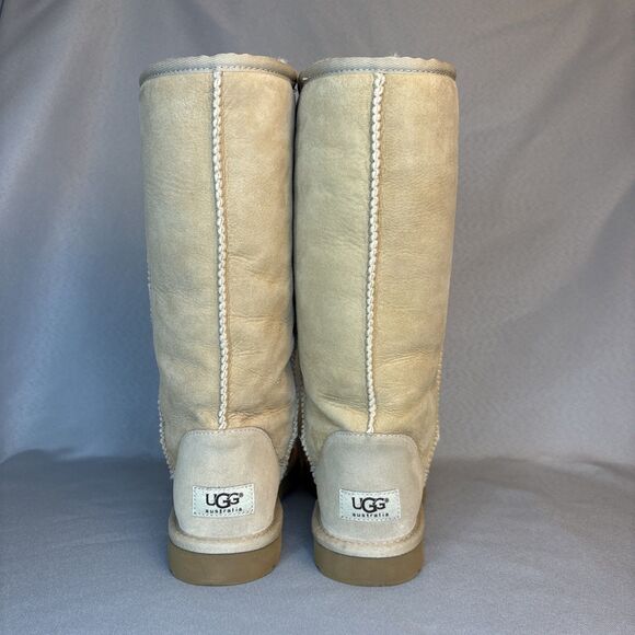 Womens UGG Boots Sz 7 Classic Tall Sand Sheepskin Suede Wool Boho Festival $220 - Picture 7 of 15